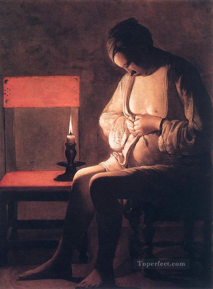 Woman Catching Fleas candlelight Georges de La Tour Oil Paintings
